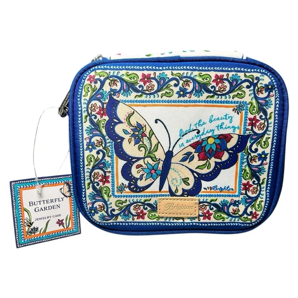 Brighton Butterfly Garden Travel Jewelry Case Floral Butterfly Zip NWT Organizer